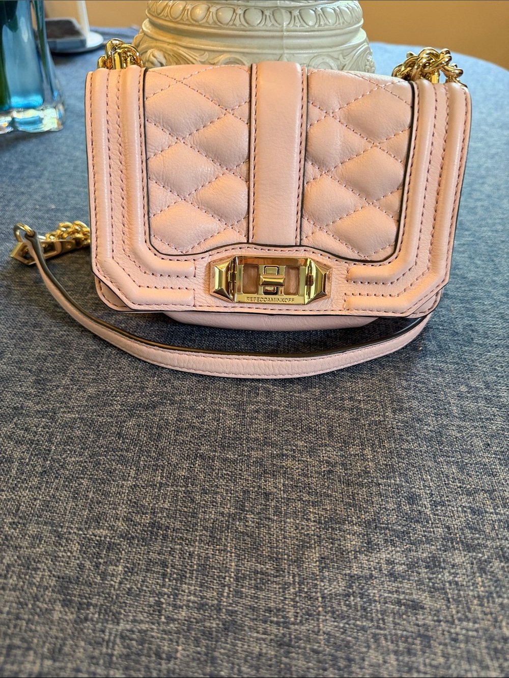 Rebecca Minkoff Quilted Pink Leather Crossbody with Gold Chain VGC like new